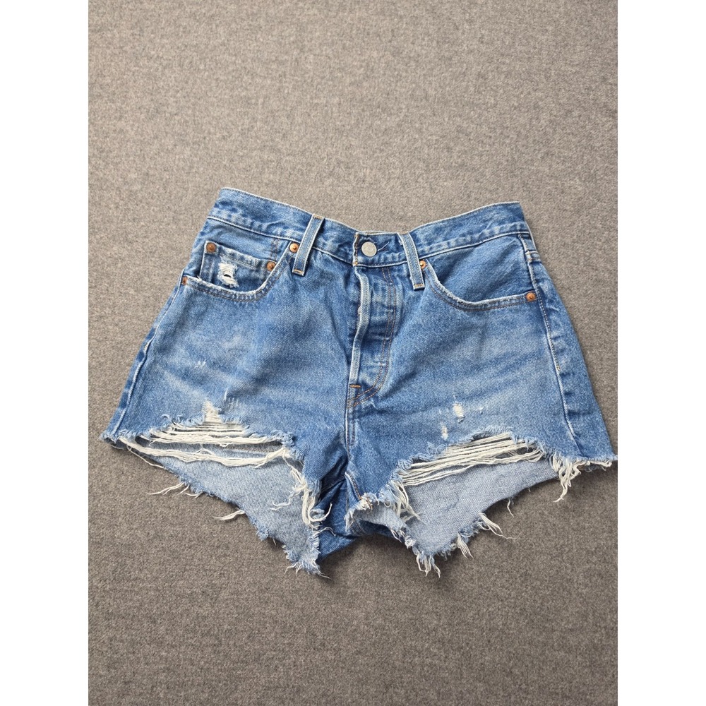 Levi's 501 Cutoff Shorts Womens 28 Light Blue Distressed Denim Original Fit
